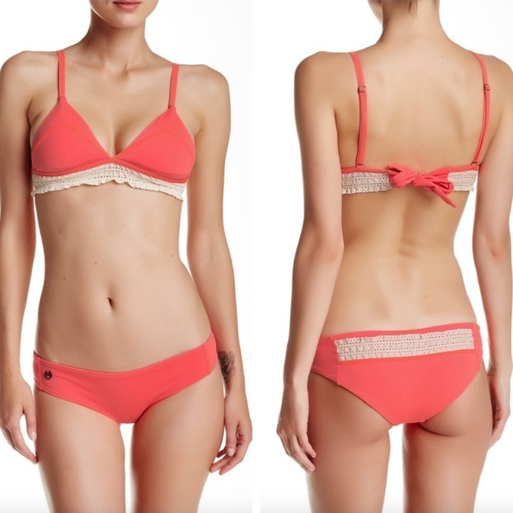 Maaji Persimmon Marmalade Reversible Bikini Set Coral Peach with Beige Crochet M